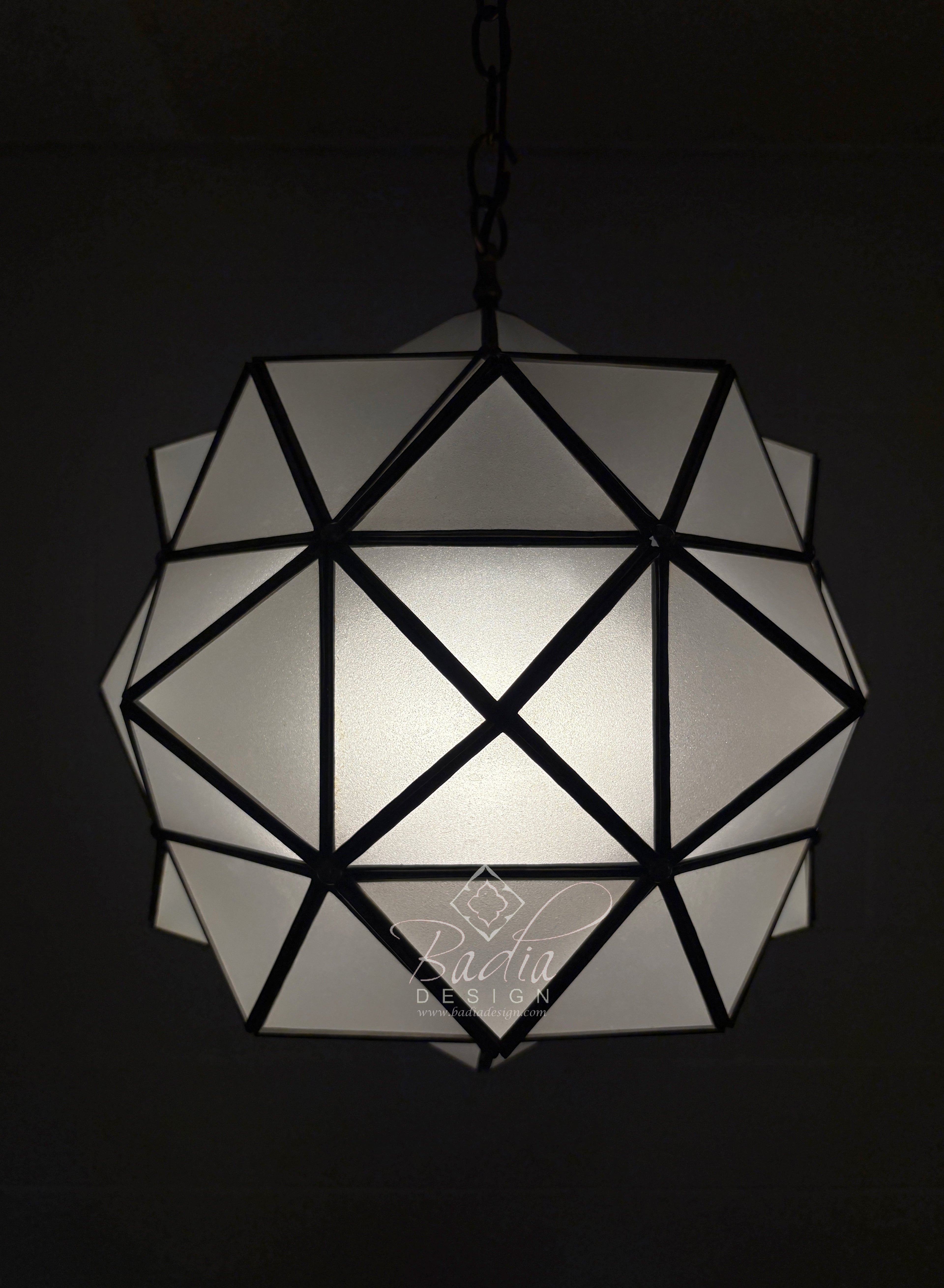 Moroccan Geometric Brass and Glass Lantern