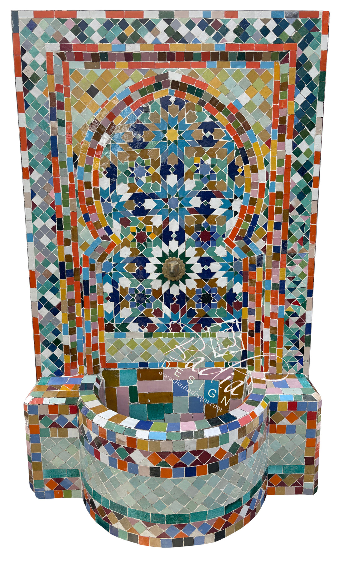 Geometric Multi-Color Tile Water Fountain