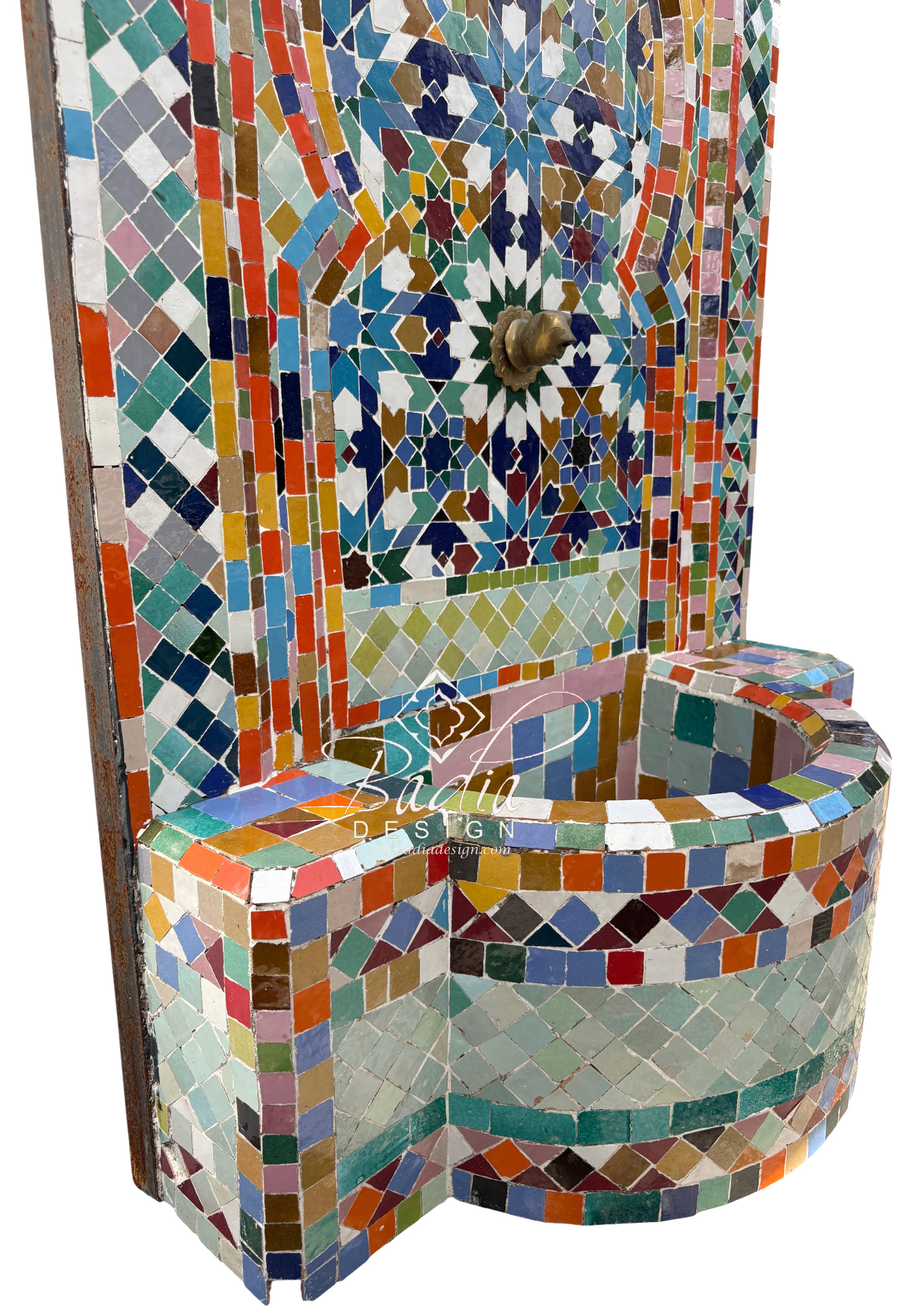 Geometric Multi-Color Tile Water Fountain