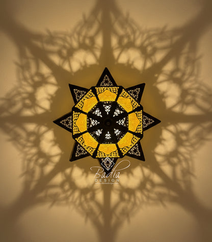 Large Amber Color Glass Lantern