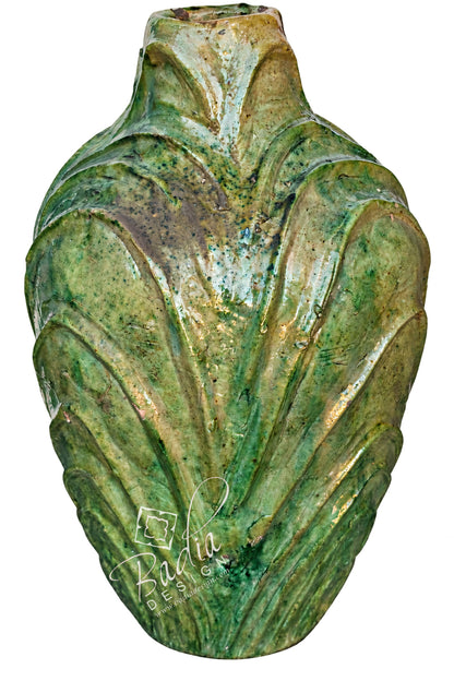 Moroccan Sculptural Glazed Tamegroute Planters in Green