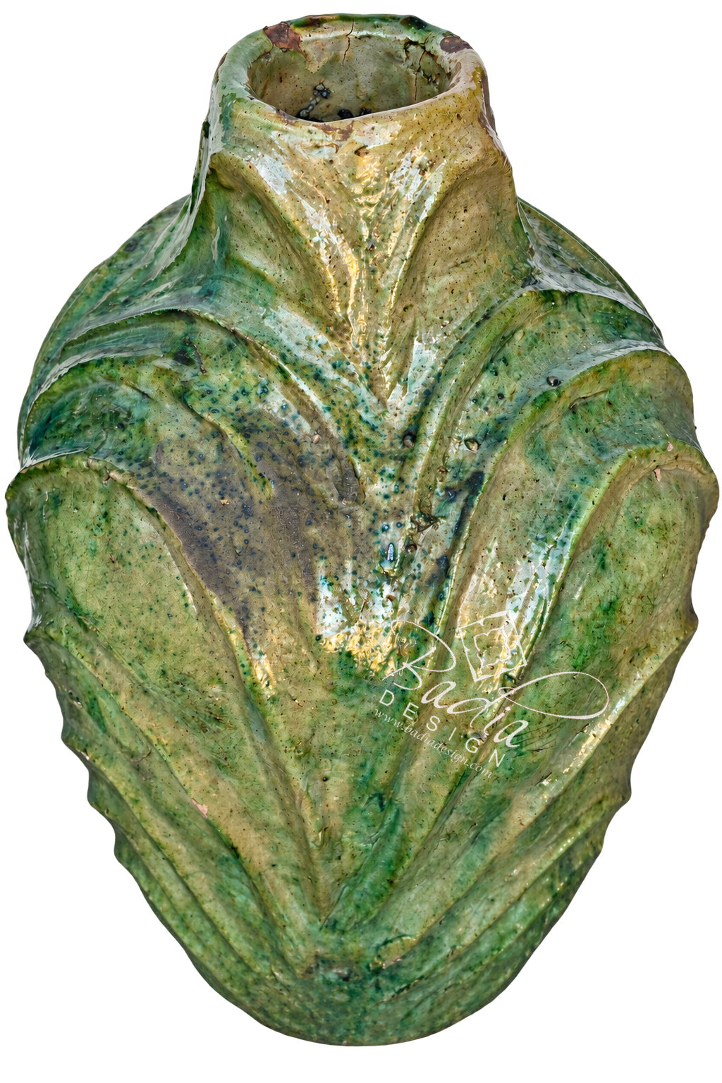 Moroccan Sculptural Glazed Tamegroute Planters in Green