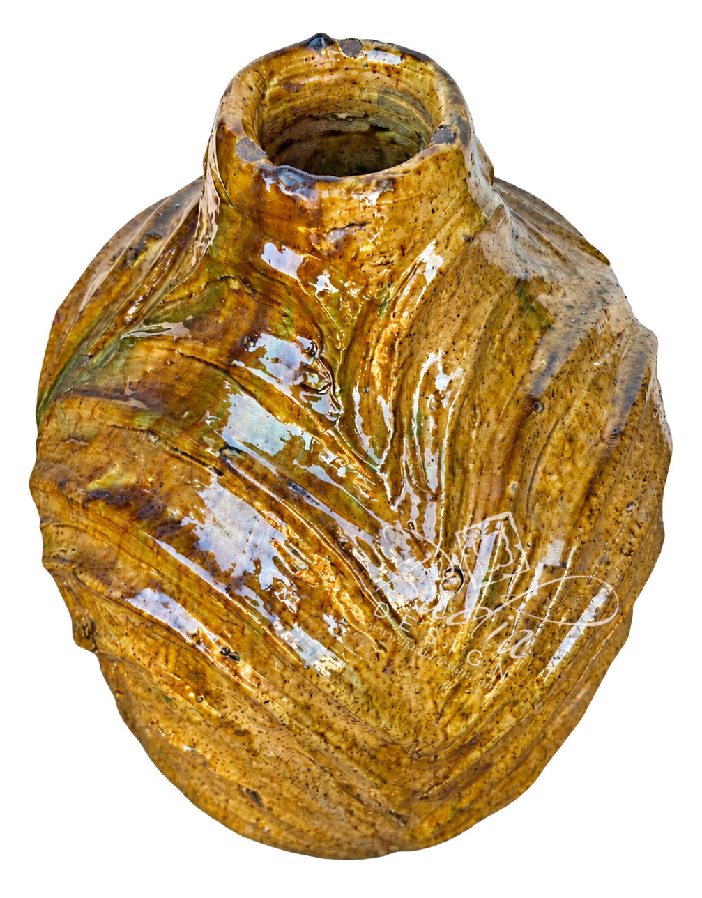 Moroccan Sculptural Glazed Tamegroute Planters in Mustard