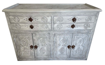 Gray Hand Painted Carved Wood Cabinet