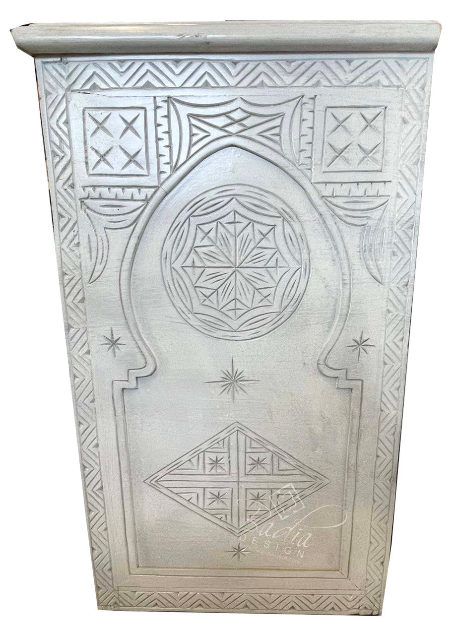 Gray Hand Painted Carved Wood Cabinet