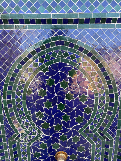 Green and Blue Zellige Tile Wall Fountain