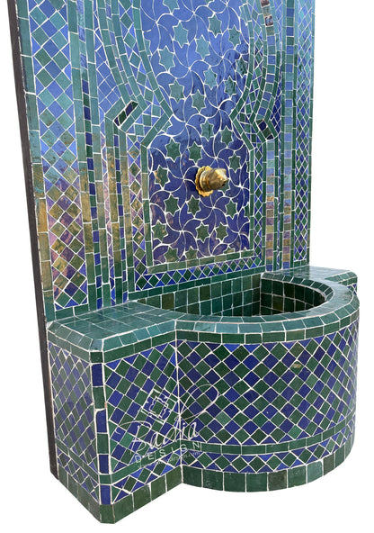 Green and Blue Zellige Tile Wall Fountain