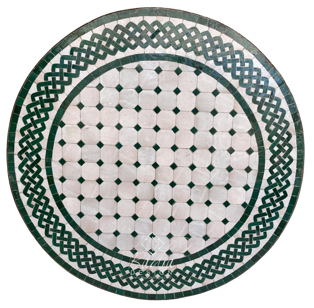Green and White Moroccan Mosaic Tile Table Top