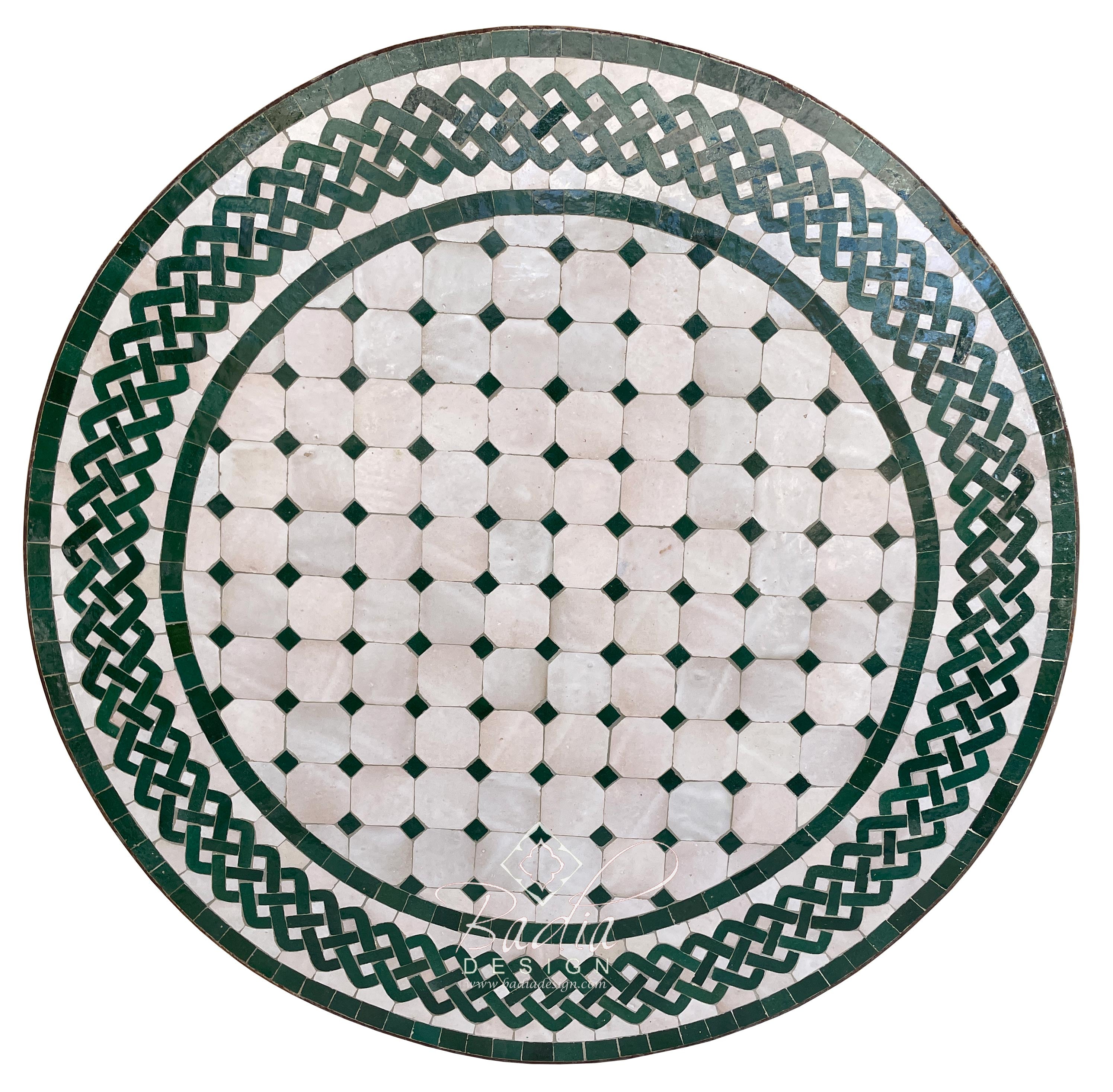 Green and White Moroccan Mosaic Tile Table Top
