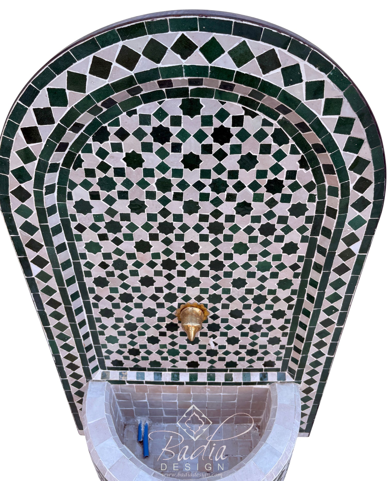 Green and White Mosaic Water Fountain