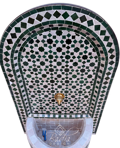 Green and White Mosaic Water Fountain