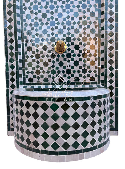 Green and White Mosaic Water Fountain