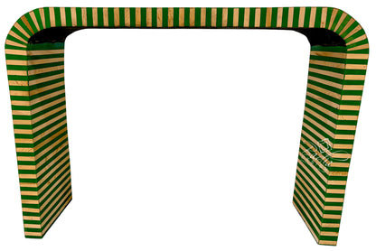 Moroccan Green and Beige Striped Resin and Wood Console Table