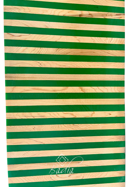 Green and Beige Striped Resin and Wood Console Table