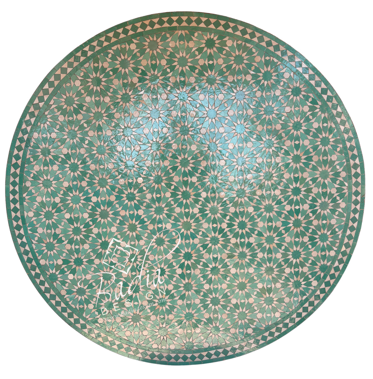 Moroccan Green and Beige Zellige Mosaic Table Top