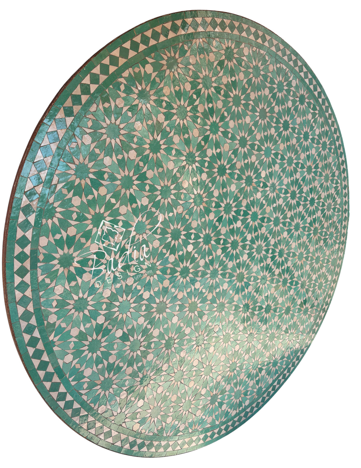 Moroccan Green and Beige Zellige Mosaic Table Top