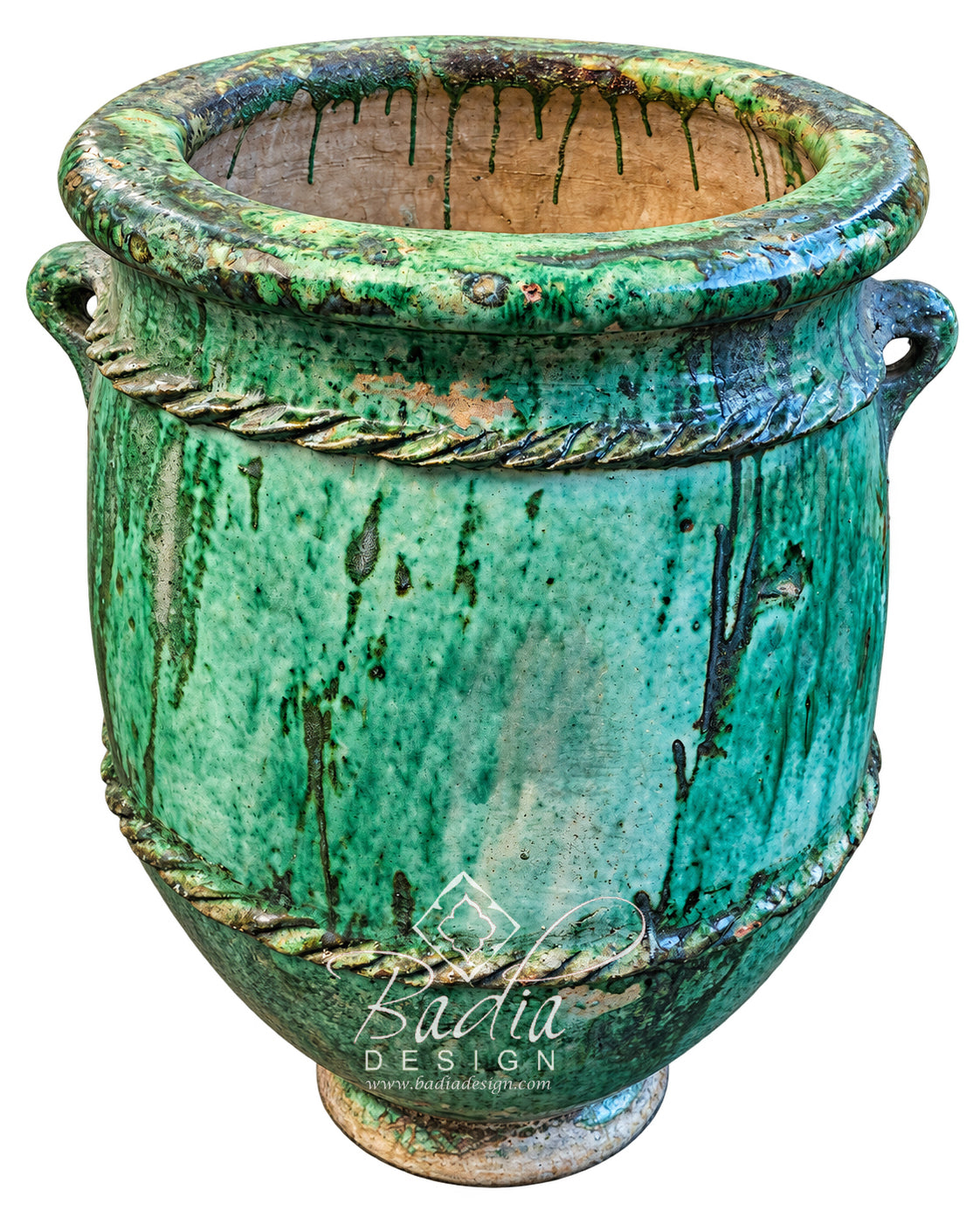 Moroccan Wide Mouth Green Glazed Tamegroute Ceramic Outdoor Planter