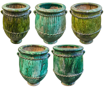 Set of 5 large green tamegroute outdoor planters
