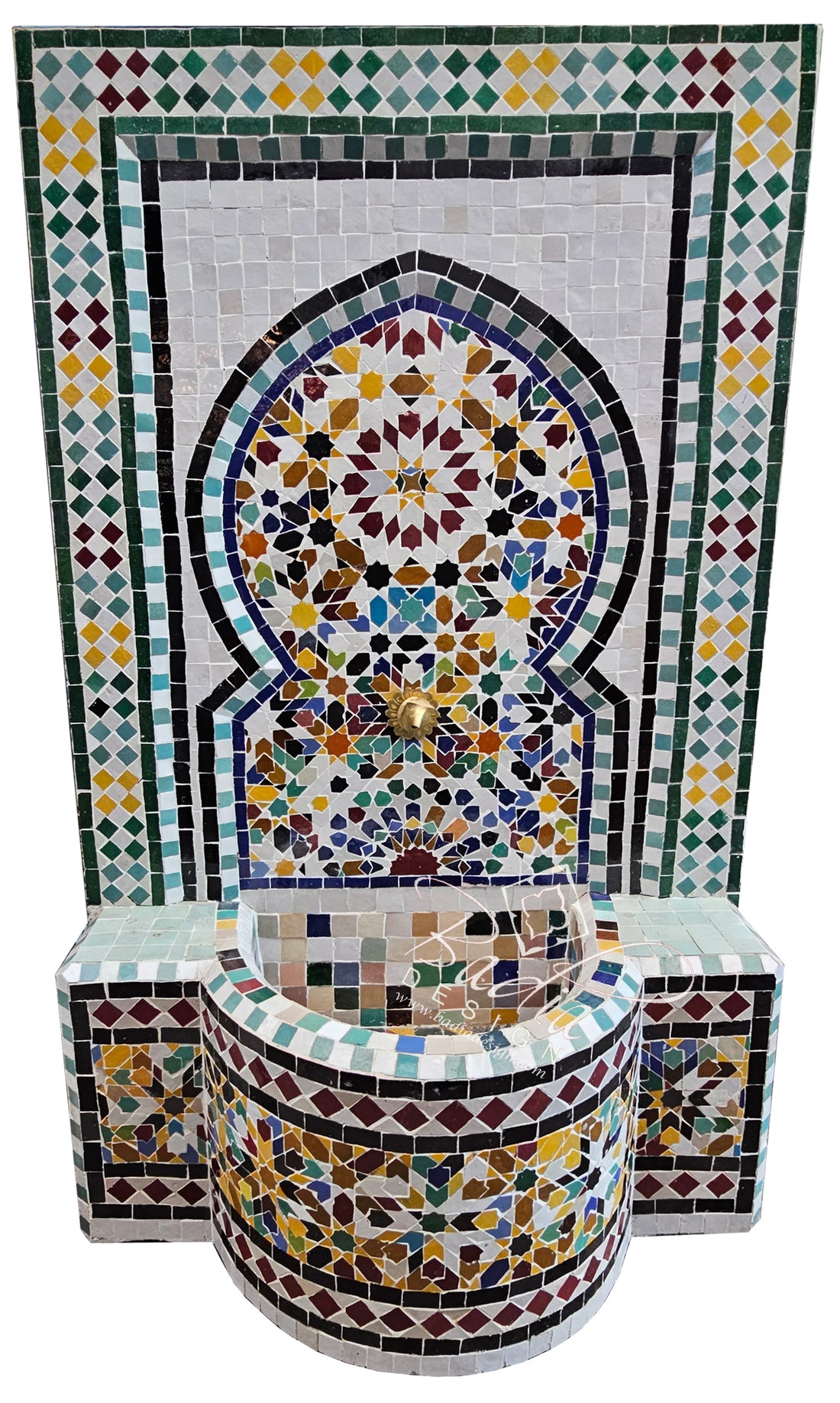 Moroccan Green Multi-Color Mosaic Tile Water Fountain
