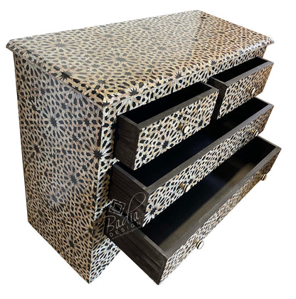 Black Mother of Pearl Inlay Dresser with 4 Drawers