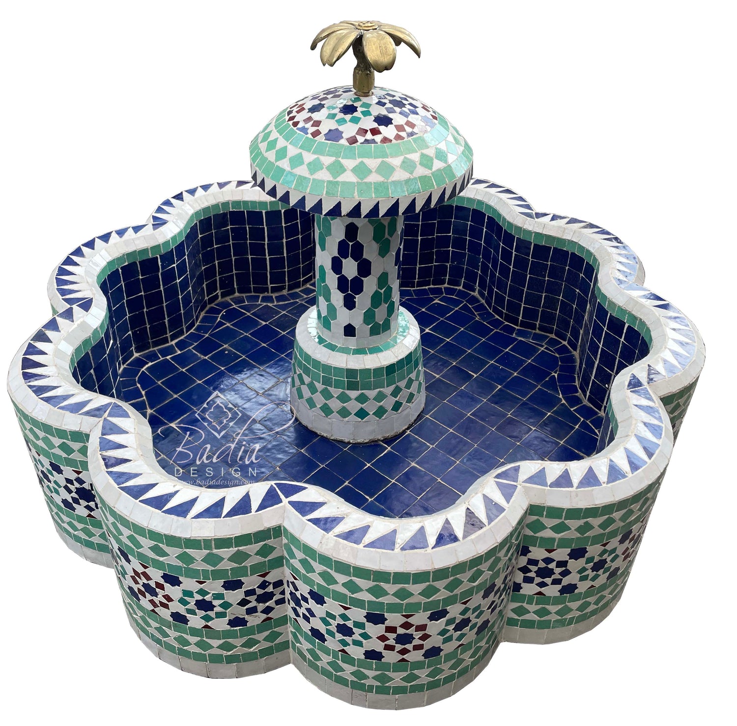 Moroccan Green Multi-Color Mosaic Floor Water Fountain