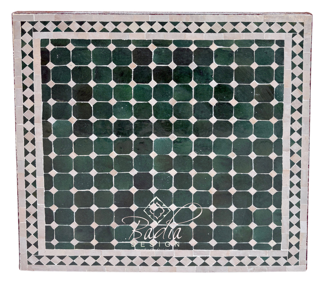 30" Square Green and Off-White Tile Table Top