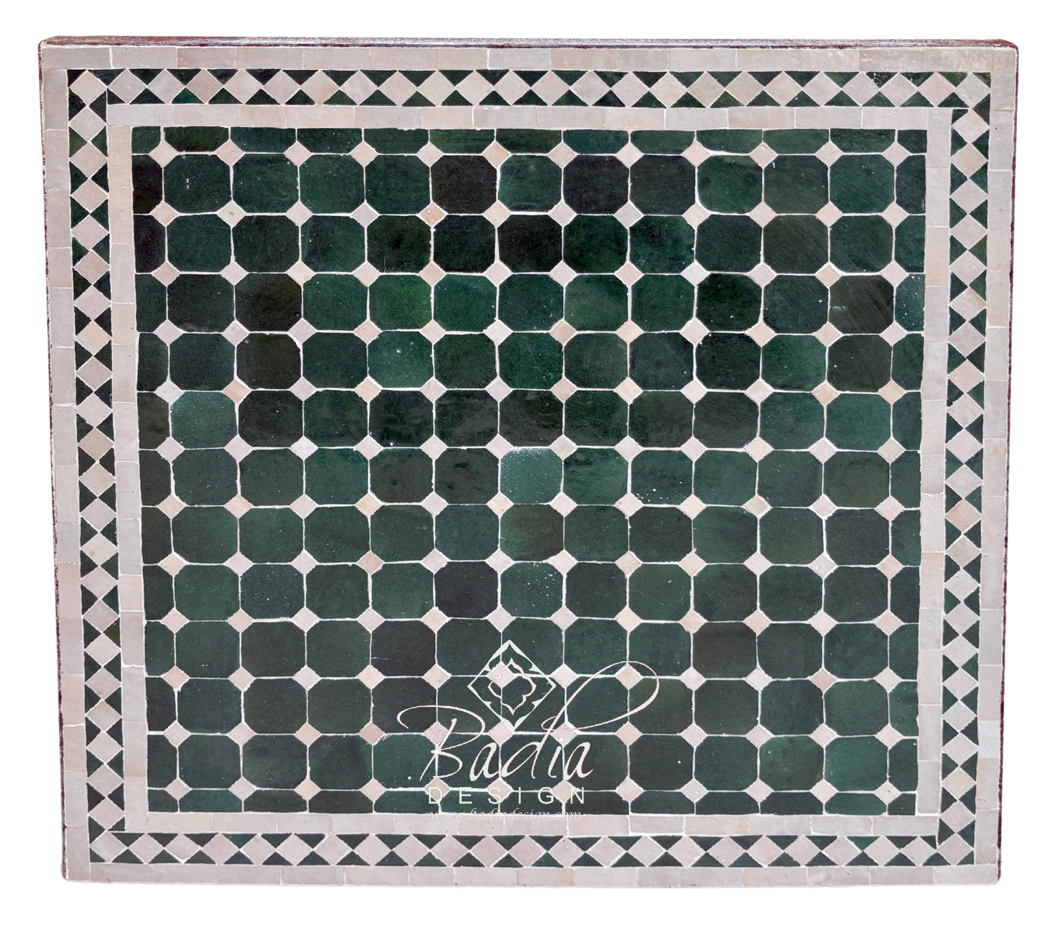 30" Square Green and Off-White Tile Table Top