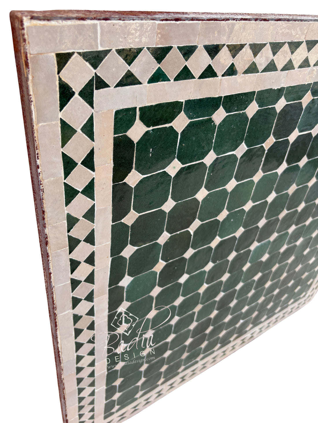 30" Square Green and Off-White Tile Table Top