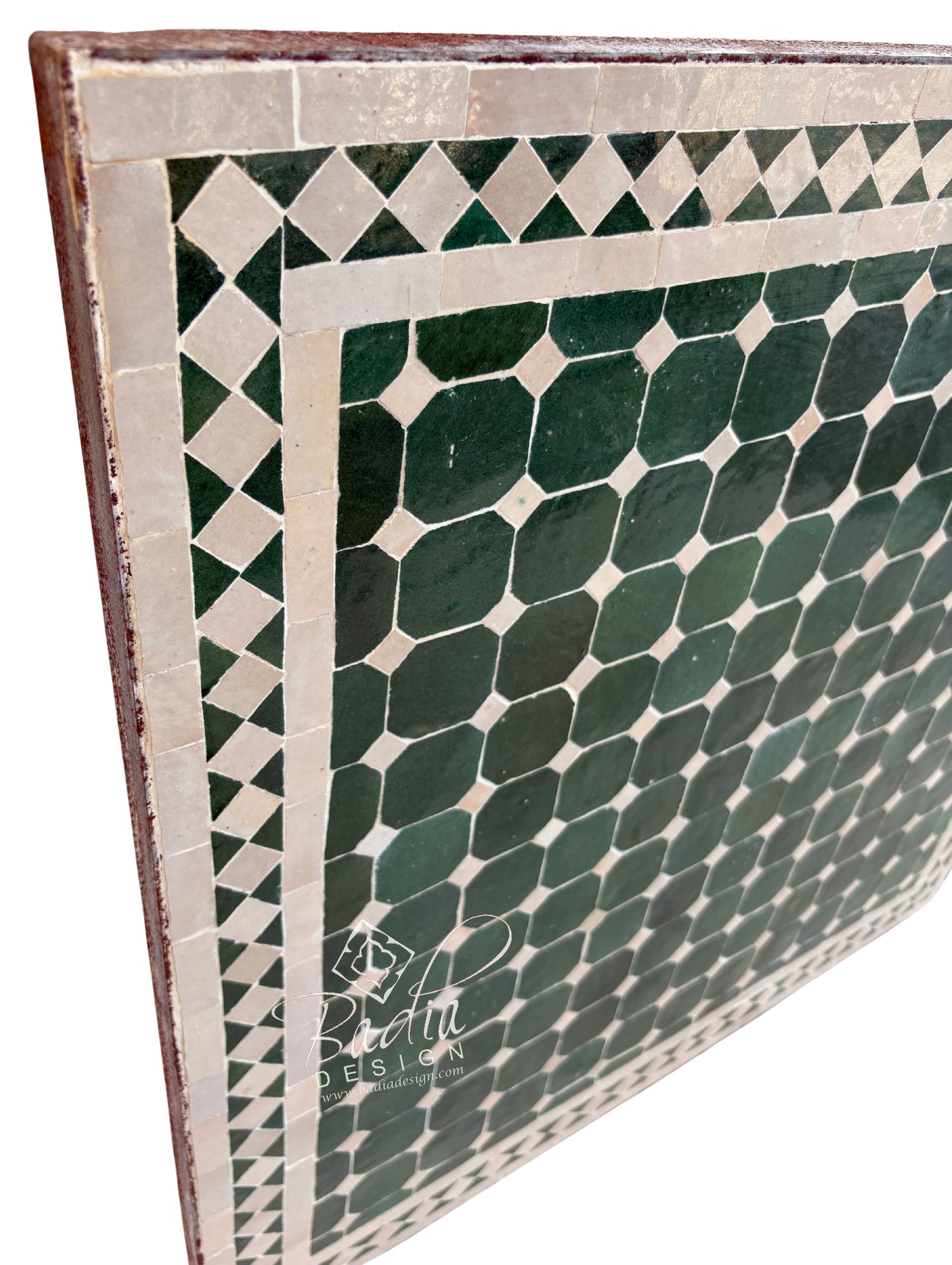 30" Square Green and Off-White Tile Table Top