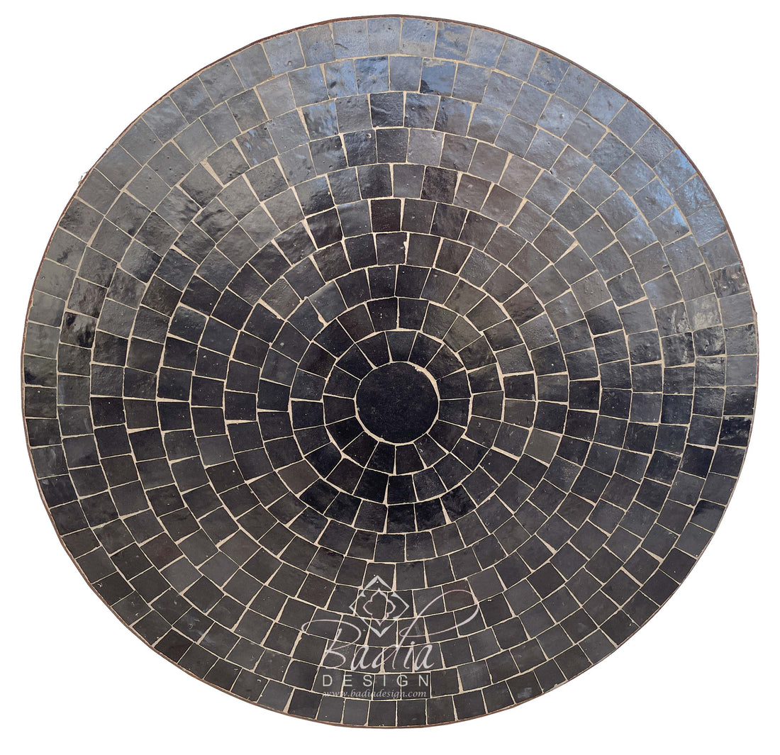 Solid Black Moroccan Mosaic Ceramic Tile Table Top