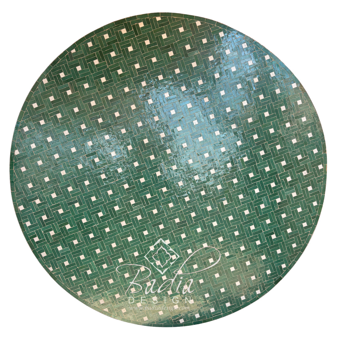 Moroccan Green and White Zellige Mosaic Table Top