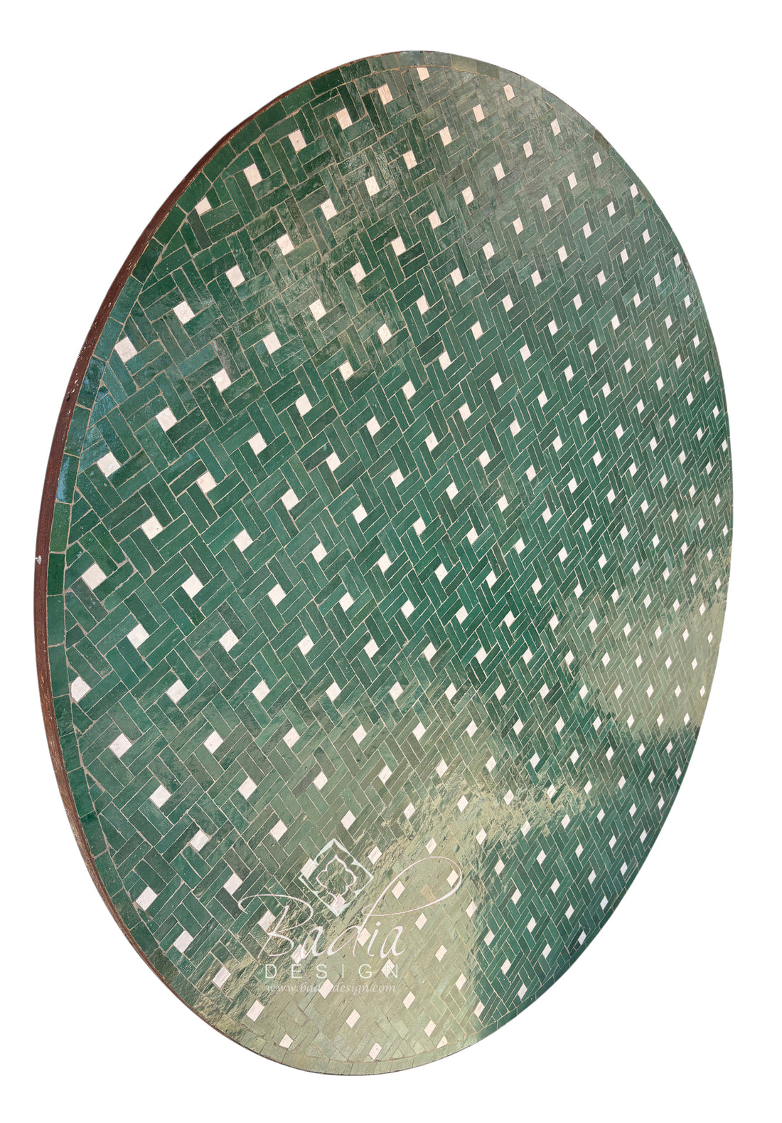 Green and White Zellige Mosaic Table Top
