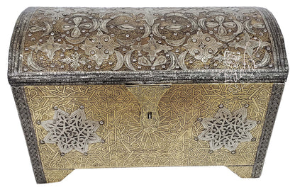 Moroccan Hand Carved Metal Embossed Brass Trunk