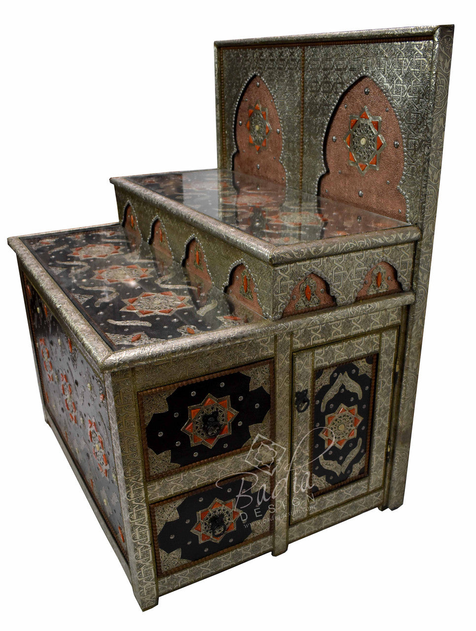 Embossed Metal and Bone Inlay Cabinet