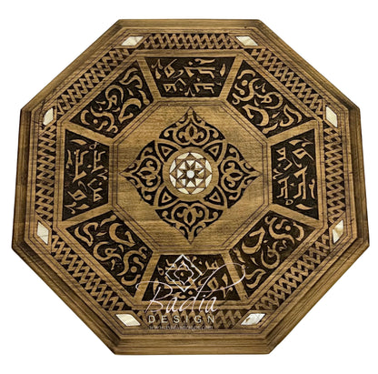 Hand Carved Octagonal Side Table with Mother of Pearl Inlay