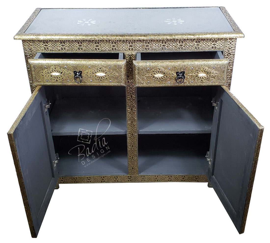 Carved Silver Embossed Nickel Cabinet