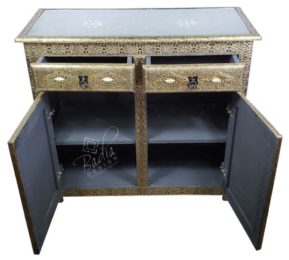 Carved Silver Embossed Nickel Cabinet