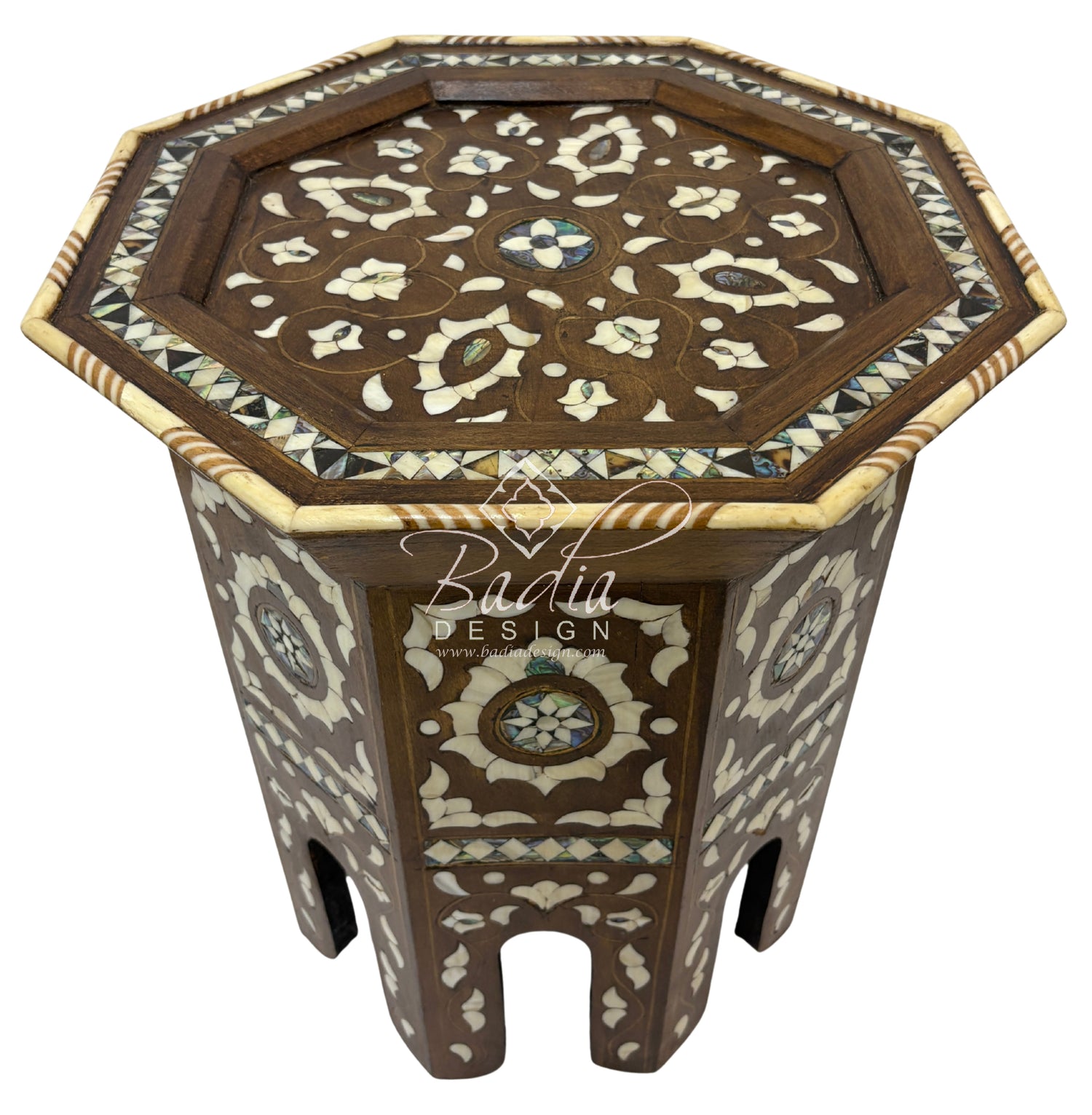 Moroccan Mother of Pearl Inlay Octagonal Side Table