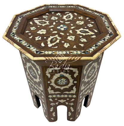 Moroccan Mother of Pearl Inlay Octagonal Side Table