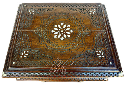 Hand-Carved Wooden Console with Mother-of-Pearl Inlay