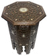 Tall Hand Carved Moroccan Wooden Side Table with Inlay