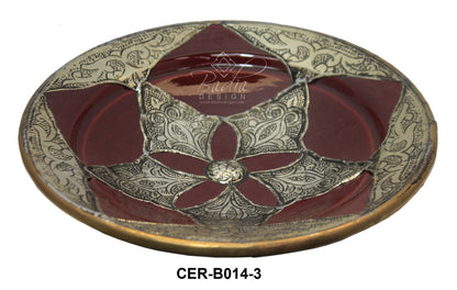 Hand Painted Ceramic Bowl with Embossed Metal