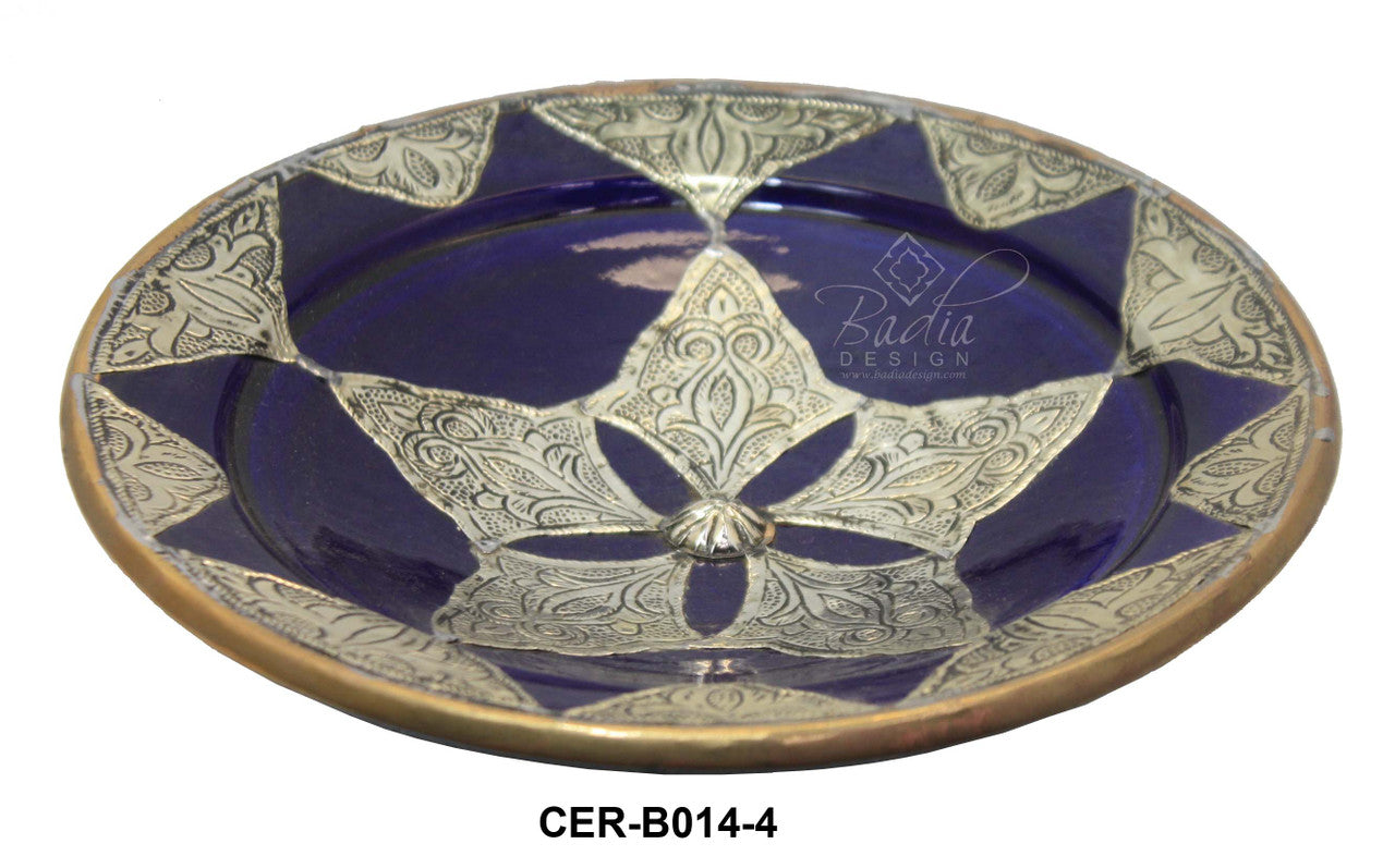 Hand Painted Ceramic Bowl with Embossed Metal
