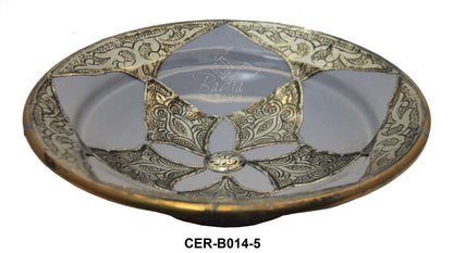 Hand Painted Ceramic Bowl with Embossed Metal