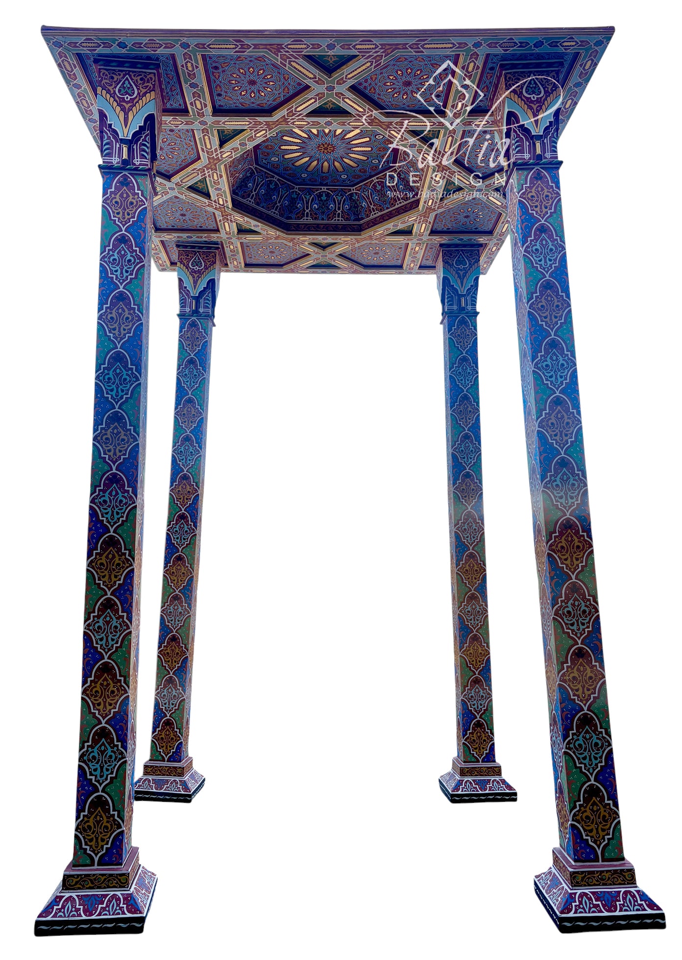 Hand-Painted Four-Pillar Wood Pavilion