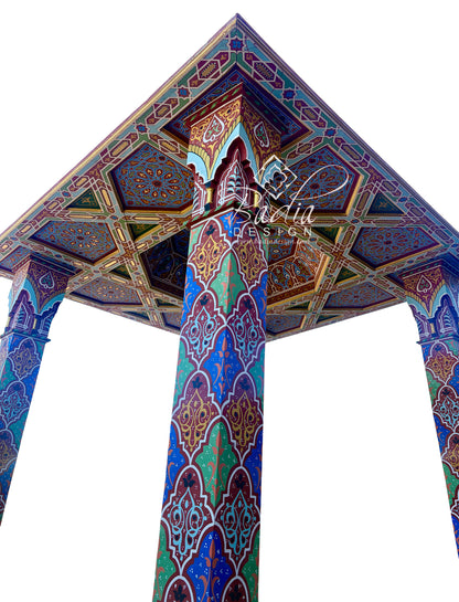 Hand-Painted Four-Pillar Wood Pavilion