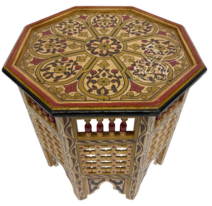 Moroccan Multi-Color Hand Painted Wood Side Tables