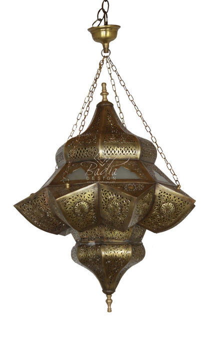 Hand Punched Brass Chandelier with White Glass