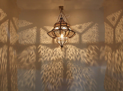 Hand Punched Brass Chandelier with White Glass