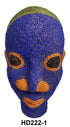 Blue and orange beaded mask with green top on a white background